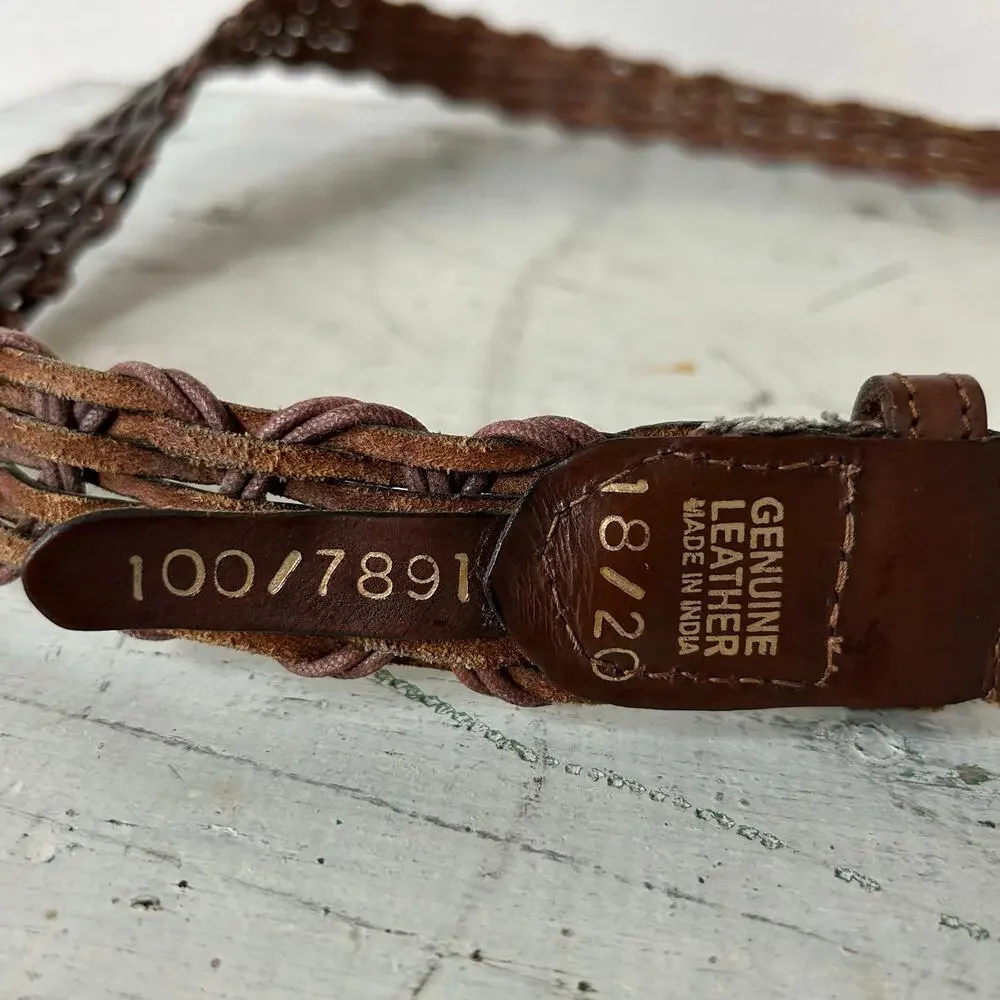 Vintage Leather Woven Braided Belt Brown Boho Western Indie 18/20 plus 2XL